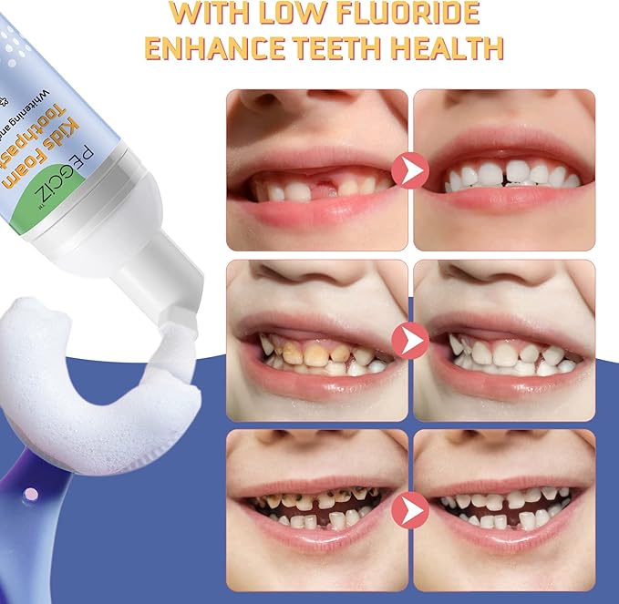 Foam Toothpaste Kids, Kids Mouthwash with Fruit Flavor - Toddler Toothpaste Age for Children, 360ºCare Natural Anti-Cavity Formulas with Fluoride for Electric & U-Shape Toothbrushes