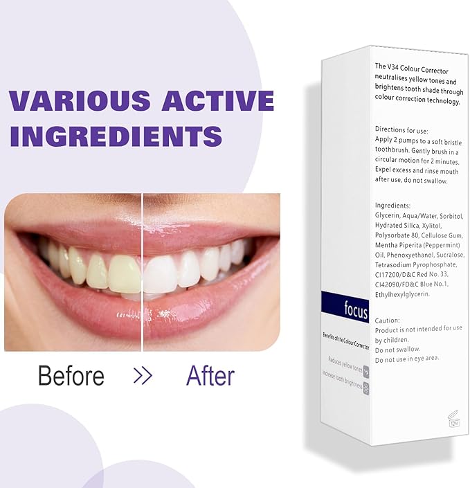 Purple Toothpaste for Teeth Whitening, Teeth Whitening Toothpaste, Tooth Stain Removal, Tooth Stain Removal Colour Corrector - 1 Fl Oz (Pack of 2)