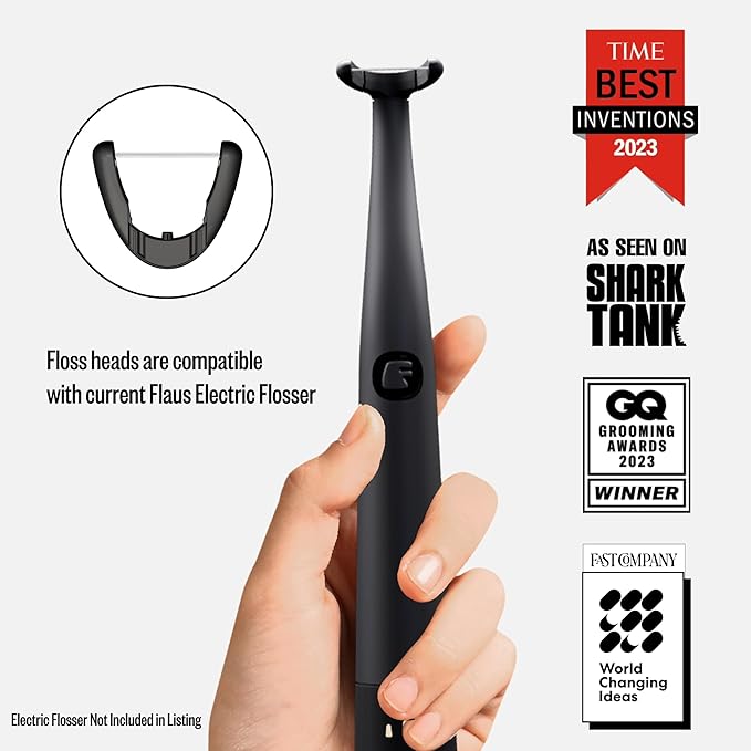 FLAUS Electric Flosser Refills (Shark Tank) 90ct Dental Floss Heads w/Gentle Gliding Floss - Refillable Floss Picks, Easy Glide Flossing, Gentle Gum Care, Dentist Recommended Tooth Flossers, Eco