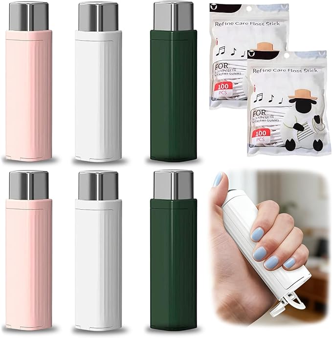 Portable Floss Dispenser with 100 Pcs Dental Floss, 2026 New Dental Floss Dispenser Dental Floss Picks Case, Refillable Automatic Travel Floss Pick Organizer Pocket Floss Boxes (6 Pcs Mix Color)