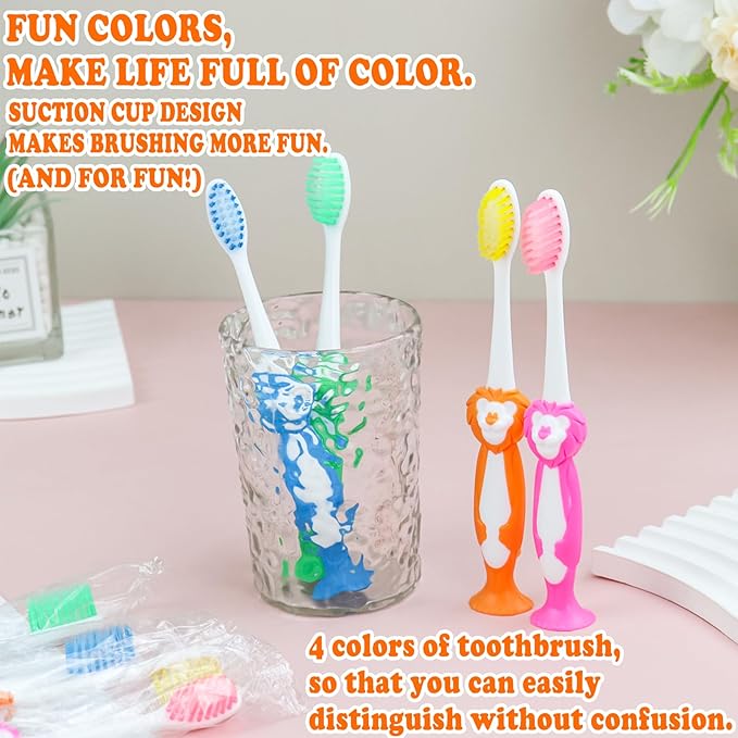 Disposable Toddler Toothbrush Pack of 60, Manual Suction Cup Bulk Toothbrushes Individually Wrapped Animal Toothbrush for Home, School, Camp, Daycare, Travel