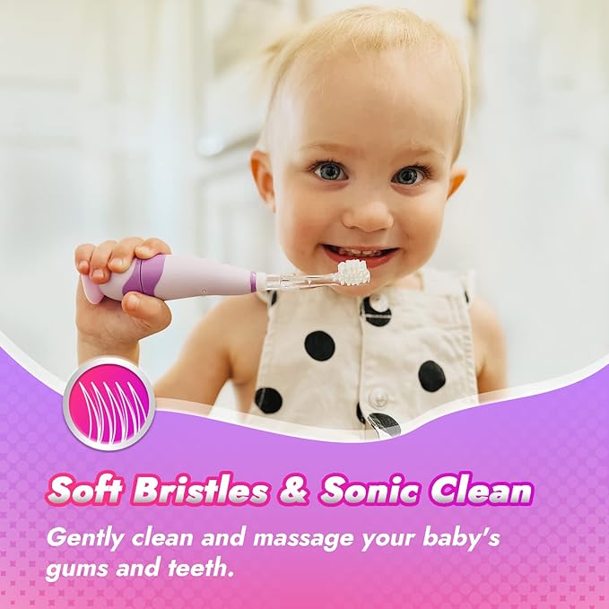 Papablic Toddler Sonic Electric Toothbrush Kids for Ages 1-3 Years, Baby Electric Toothbrush with Cute Unicorn Cover and Smart LED Timer, 4 Brush Heads (Arya)
