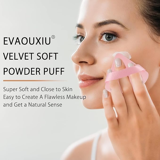 2 Pcs EVAOUXIU Triangle Powder Puff for Face Powder, Soft Plush Setting Powder Puff, Velour Cosmetic Foundation Blender Sponge Beauty Makeup Tools (Black&Pink)