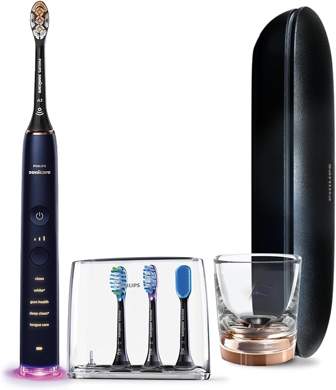 Philips Sonicare DiamondClean Smart 9750 Electric Toothbrush, Sonic Toothbrush with App, Pressure Sensor, Brush Head Detection, 5 Brushing Modes and 3 Intensity Levels, Lunar Blue, Model HX9954/74
