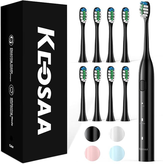 Electric Toothbrush with 8 Brush Heads, Sonic Electric Toothbrush with Fast Charge 4 Hours Last 60 Days, 2-Min & 30s Smart Timer, IPX7 Waterproof (Black)