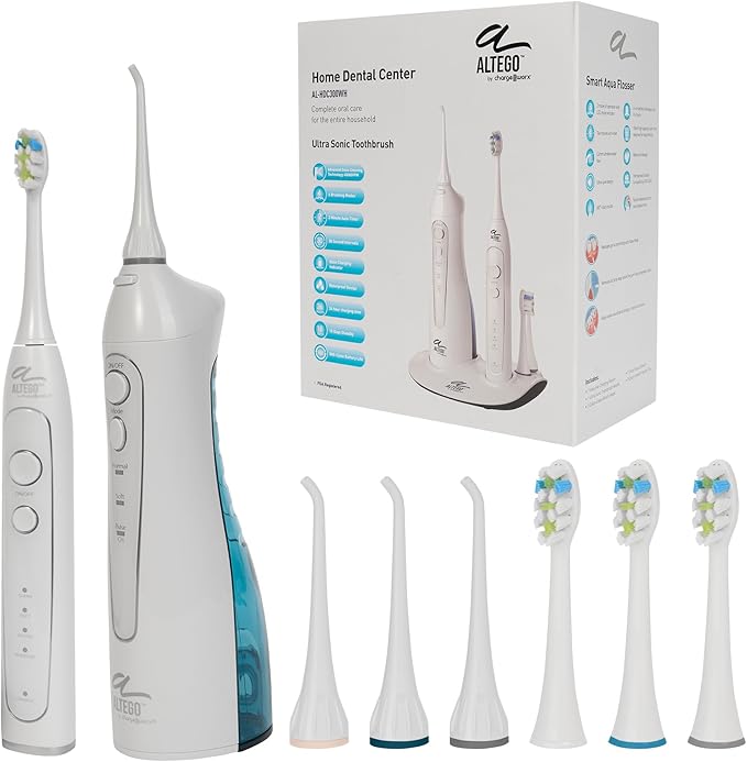 ChargeWorx Altego Ultra-Sonic Combo Set, Portable Electric Toothbrush and Water Flosser, Cordless Oral Irrigator and Rechargeable Dental Kit with Extra Tips