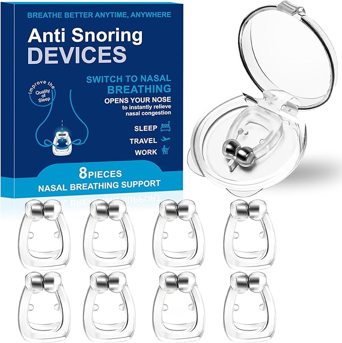 Nasal Dilators for Sleeping, Anti Nose Clip to Ensure Deep Sleep, Snoring Nose Clip Nose Magnet for Breathing Strip, Effective Anti Snoring Devices, Snoring Solution for Men and Women, Clear