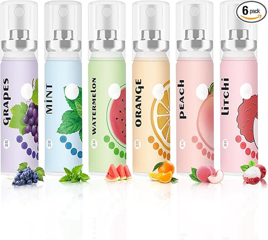 6PCS Fresh Breath Spray,Fruity Flavour Mouth Spray Freshener Spray Set,Peaches,Oranges,Watermelon,Grapes,Lychee,Mint Spray for Mouth,Oral Spray for Adults