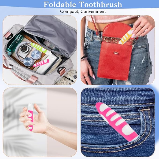 Travel Toothbrush, 4PCS Portable Travel Toothbrush Set,Mini Tooth Brush Built in Cover Soft Travels Size Folding Toothbrushs Individually Wrapped ToothBrushes for Adults Kids Hiking Camping Traveling