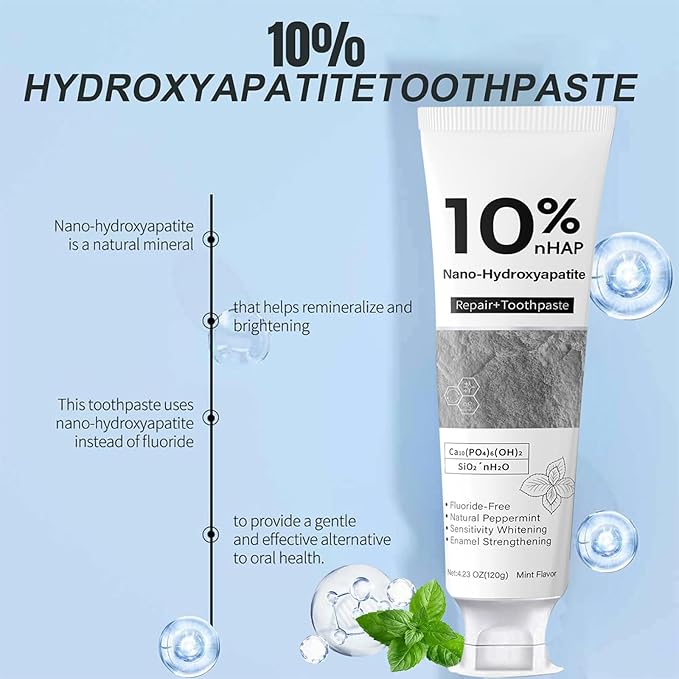 Nano-Hydroxyapatite Toothpaste, New Upgraded Formula, Strengthens Enamel,Fluoride-Free Toothpaste ，Gentle on Sensitive Teeth 4.23oz 1pcs