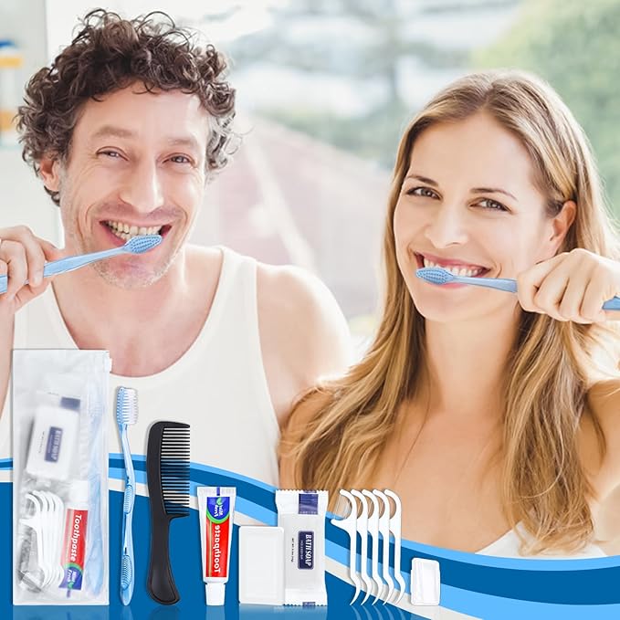 25 Sets Personal Hygiene Kit, Disposable Toothbrushes with Toothpaste Floss Comb Soap and Cover, Toiletry Kits Homeless Bulk for Women,Men,Travel