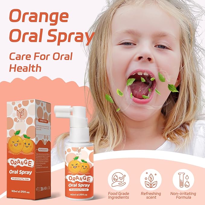 Kids Oral Spray - Probiotic Fruit Flavored Toothpaste Helper for Toddlers, Daily Fresh Breath, Gentle Oral Care Spray for Children (2Pack, Orange)