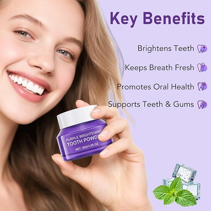 Teeth Whitening Powder,Purple Gentle Tooth Whitener,Safe & Gentle Formula,No Sensitivity,Daily Use, Enamel Friendly,Stain Removal, Color Corrector, and Toothpaste Booster (2 Pieces)