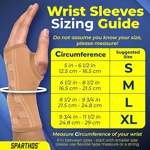 Sparthos Wrist Support Sleeves (Pair) - Compression Wrist Brace for Men and Women - Carpal Tunnel Tendonitis Arthritis Pain Relief Wrist Pain Strains Sprains Bursitis Improve Circulation (Beige-L)