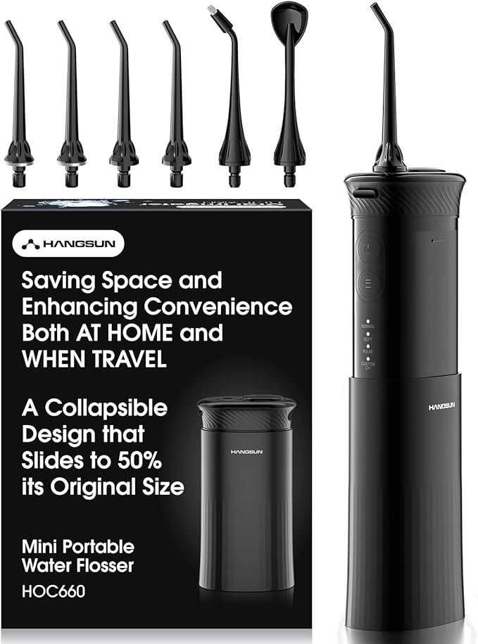 HANGSUN Water Flosser Cordless, Portable Mini Oral Irrigator, Rechargeable Electric Dental Flossers for Braces, Water Teeth Cleaner Pick with 4 Power Modes & IPX7 Waterproof for Home & Travel (HOC660)