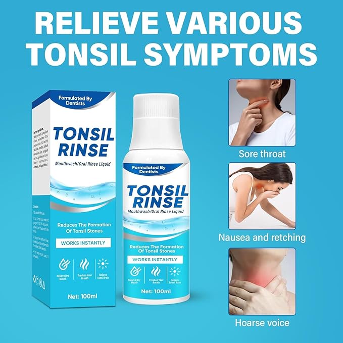 Tonsil Stone Mouthwash, Tonsil Stone Remover Oral Rinse Liquid Helps Soothe Tonsils, Eliminate Bad Breath, Mint Flavor Freshen Breath, Moisturize Mouth, 100ML