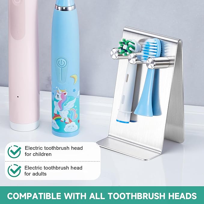 Electric Toothbrush Head Holder Adhesive or Tabletop, Tooth Brush Holder for Bathroom, Electric Toothbrush Holders Wall Mounted, Tooth Brushing Holder, Brush Head Holder (Silver, Small)