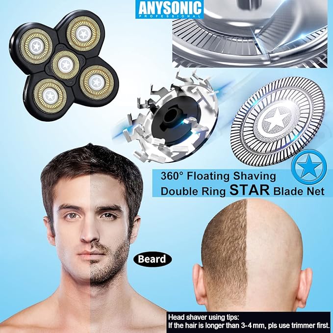 ANYSONIC Star 5 Blades Shaver Replacement Heads Compatible with Freedom Gold Head Shaver, ANYSONIC 5 Blades Replacement Blades Wet and Dry Use(5 Blades, Gold)