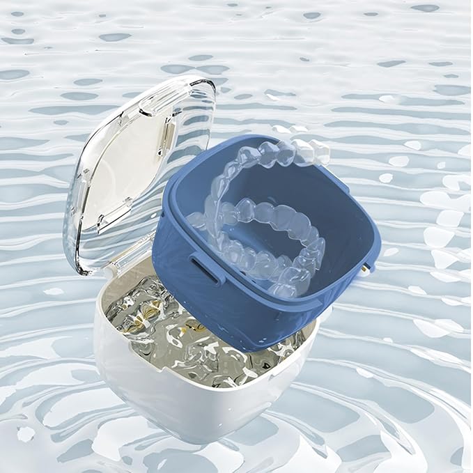 Denture Cleaning Case - False Teeth Container with Strainer Basket for Cleaning and Soaking | Portable Pp Storage Box That Keeps Dentures Secure Hygienic and Easy to Rinse