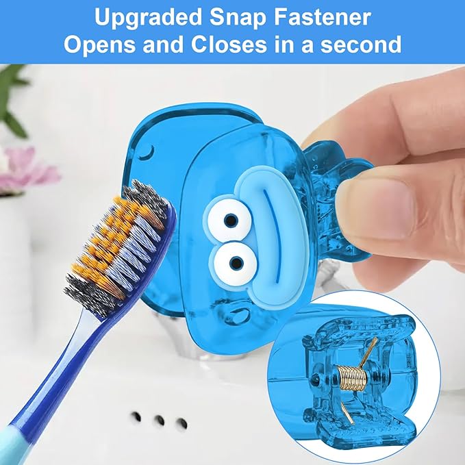 Upgrade Travel Toothbrush Head Covers Toothbrush Protector Cap Brush Pod Case Protective Portable Plastic Clip for Household Travel, Bathroom, School, Camping, Business (Q, 2 Pack)