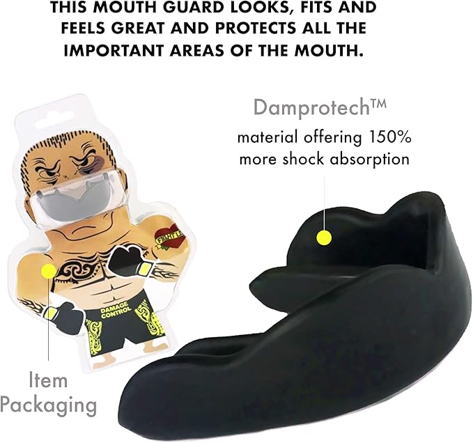 DAMAGE CONTROL High-Impact Mouth Guard – Sports Mouthguard for Boxing, Football, Hockey, Lacrosse & Basketball, Protects Teeth & Jaw, Protective Mouthpiece for Adults & Youth (Youth, Black 2.0)