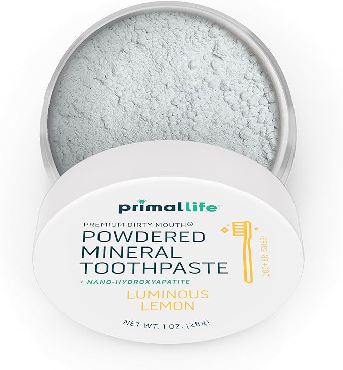 Primal Life Organics - Dirty Mouth Luminous Lemon Toothpowder, Tooth Cleaning Powder, Flavored Essential Oils with Natural Kaolin & Bentonite Clay, Good for 200+ Brushings, Paleo, Organic, Vegan