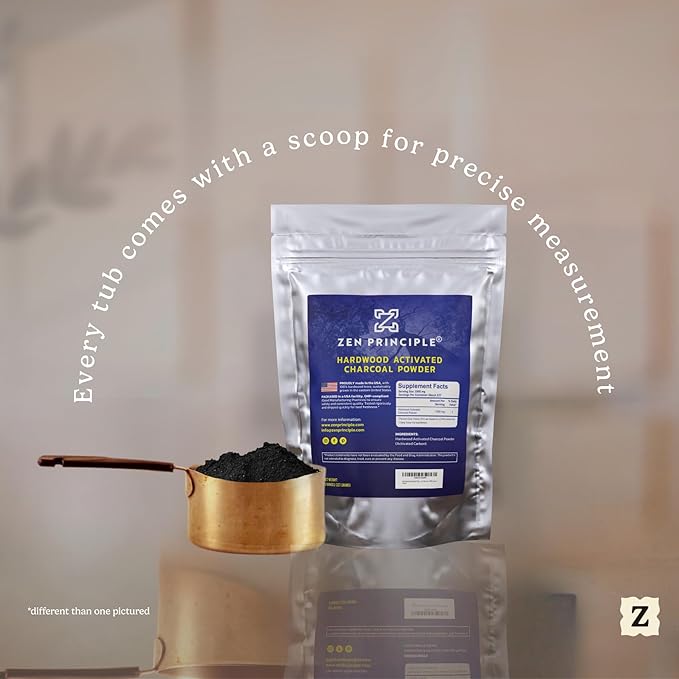 Zen Principle Hardwood Activated Charcoal Powder 100 Percent from USA Trees. All Natural. Whitens Teeth, Rejuvenates Skin and Hair, Supports Better Digestion, 40 Oz
