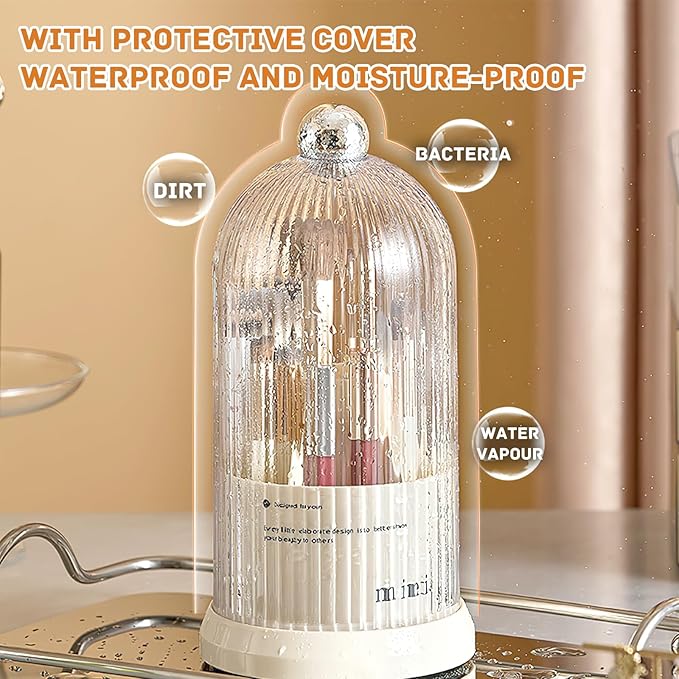 Multi Functional Rotating Toothbrush Holders with Sliding Base, 7 Slot Bathroom Countertop Organizer Perfect for Tooth Brush, Toothpaste, and Makeup Brushes Storage (White)