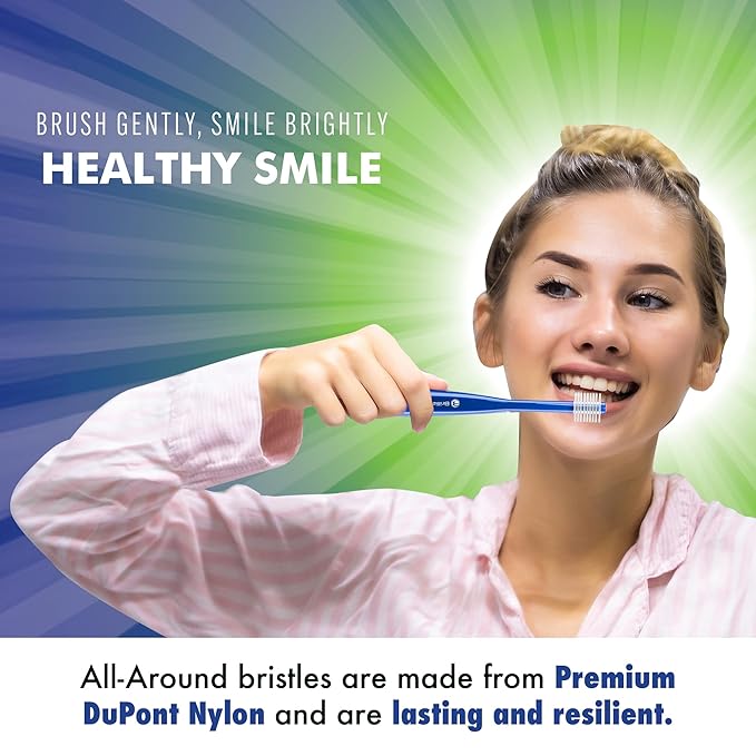 Brilliant Oral Care Adult Toothbrush with Soft Bristles, Round Head, and All-Around Clean for Teeth and Gums, Clear, 3 Pack