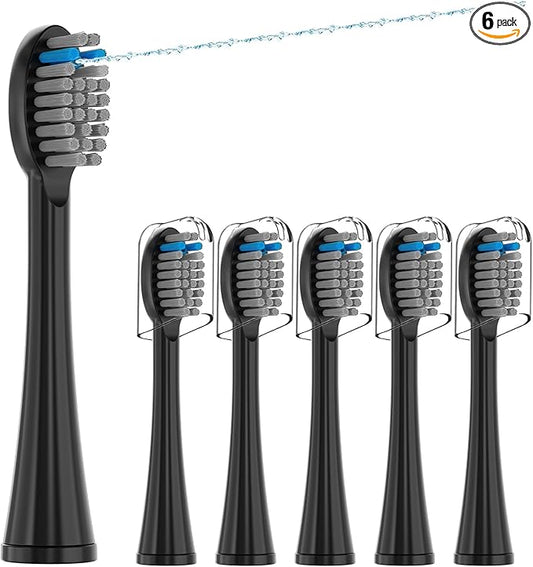 Replacement Flossing Toothbrush Heads(6-pc) Fit for Waterpik Sonic Fusion 2.0 SF-01, SF-02, SF03 & SF-04 Tooth Brush Refill Pisoniclea(SF-Black)