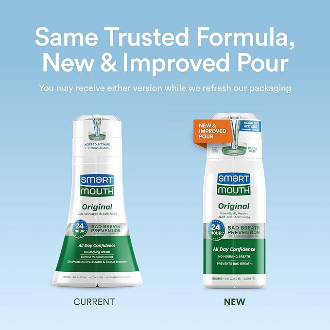 SmartMouth Original Activated Mouthwash & Tongue Cleaner, Bad Breath Support, Mint (Pack of 2)