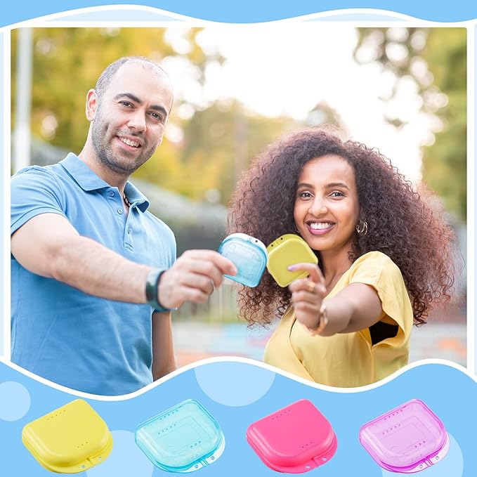 Maxdot 300 Pack Retainer Cases Bulk with Vent Holes Orthodontic Mouth Guard Case 12 Colors Denture Container Multicolor Dental Storage Box for Travel Dentist Office