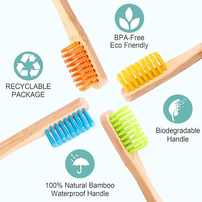 Bamboo Toothbrushes Medium Hard Bristles for Adults 10 Pack, Wooden Toothbrush Family Set Natural Organic Tooth Brush Multi-Color