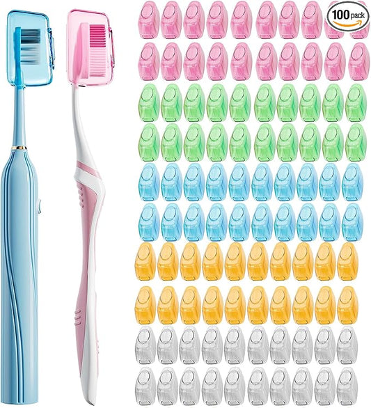 Muslish 100 Pack Toothbrush Covers, Universal Fit for Electric and Manual Brushes, Reusable Travel & Home Protectors (Bulk Value) - Multicolor