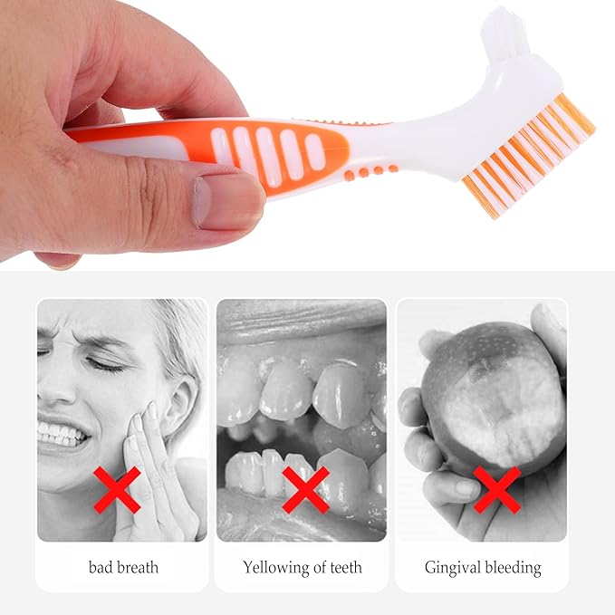 Healifty Portable Double-Ended Denture Cleaning Tools with Multi-Layer Bristles for Effective False Teeth and Oral Care Brushes 6.5 Inch Travel-Friendly