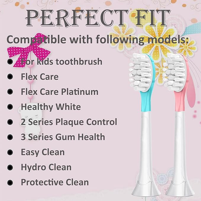 Kids Replacement Toothbrush Head for 7+ Child Soft Brush 4 Blue & 4 Pink & 8 Hygienic Cover Compatible with Phillps Kids Electric Toothbrush HX6321, HX6340, HX6032/94, HX6320, HX6042 (Total 8 Pack)