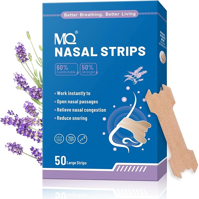 MQ 100ct Nasal Strips for Snoring Lavender Scent Nose Strips for Breathing Extra Strength Snore Strips to Open Nasal Passages, Relieve Nasal Congestion
