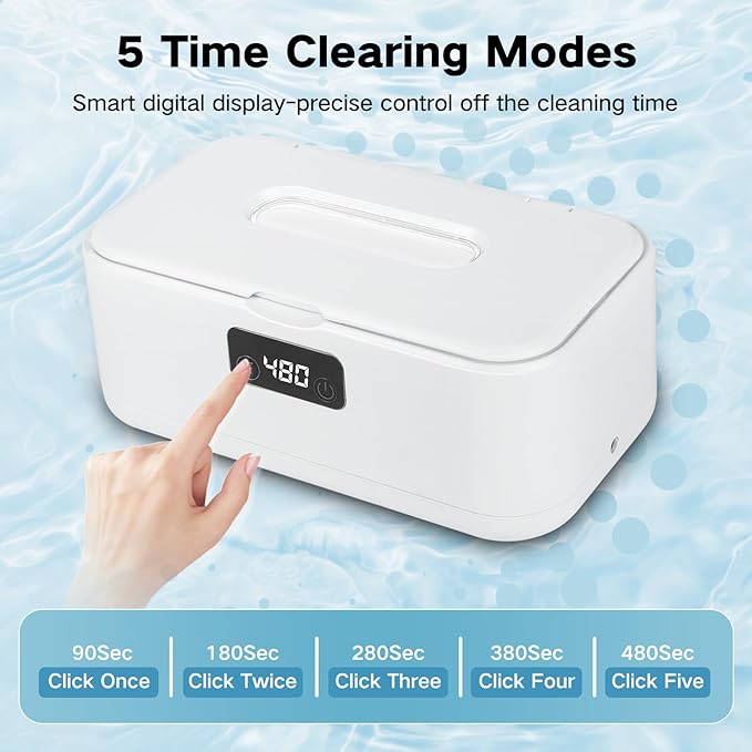 Dental Ultrasonic Retainer Cleaner, Retainer Cleaner for Dentures,Mouth Guard,Jewelry,Eyeglasses,Toothbrush Heads,Ultrasonic Dentures Cleaner with 4UV-C,49kHz Professional Ultrasonic Cleaner Machine