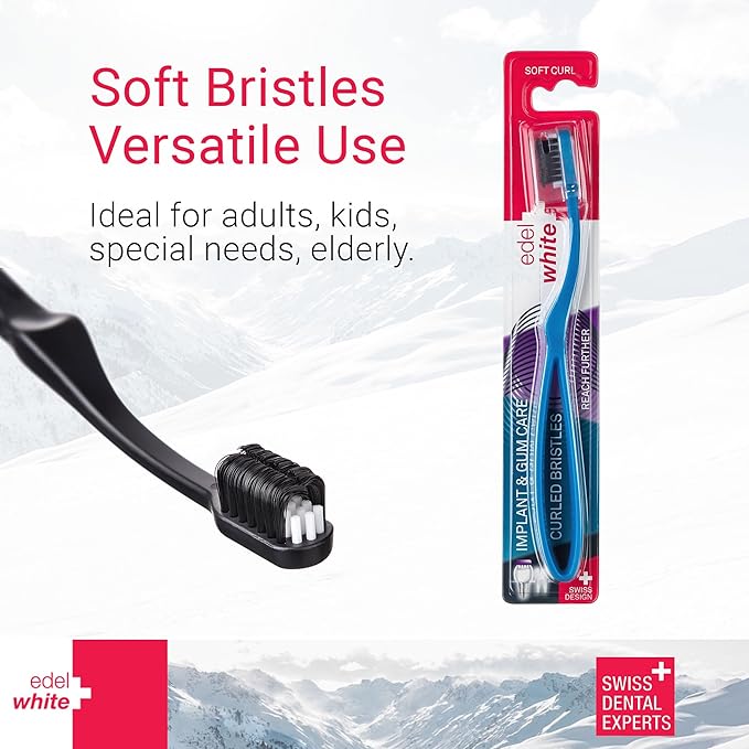 edel+white CleanCurl 3D Toothbrush - 3-Sided Toothbrush Ideal for Adults, Kids, Special Needs, Elderly - Soft Bristle Perfectly Cleans Teeth, Implants & Gum Line (Pack of 3)