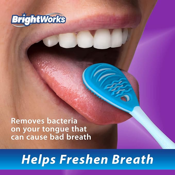 Tongue Cleaner (3-Pack) with Gentle Cheek Scraper. Two-Sided Head with Dual Action Cleaning for Fresh Breath.