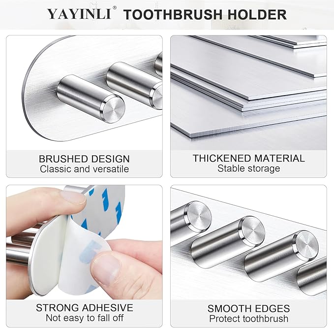 Electric Toothbrush Head Holder, Toothbrush Holders Wall Mounted, Adhesive Tooth Brush Head Holder Organiser, Electric Toothbrushs Holder, Shower Tooth Brushing Holder (Silver, Large)