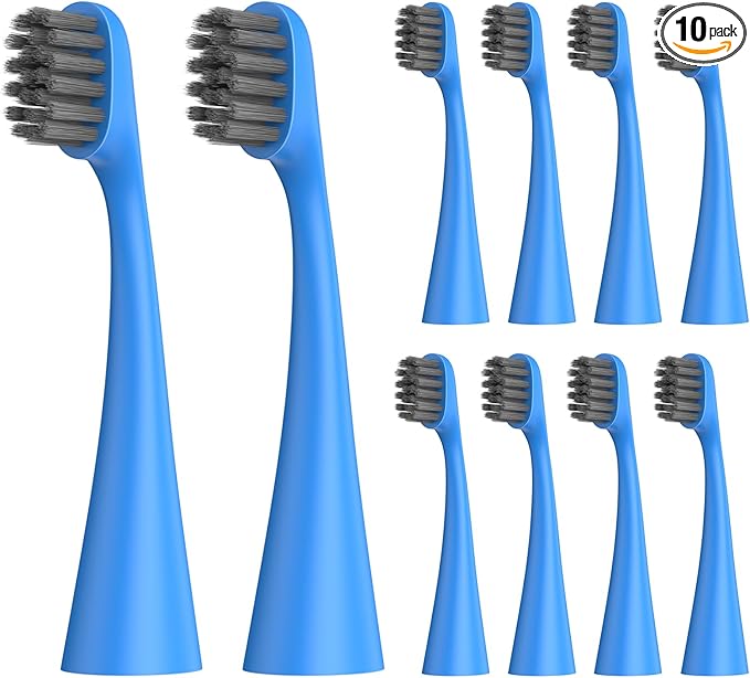 Replacement Toothbrush Heads Compatiable with Burst Kids Electric Toothbrush, Soft Charcoal Bristles for Gentle on Gum & Deep Cleaning, Blue, Pack of 10