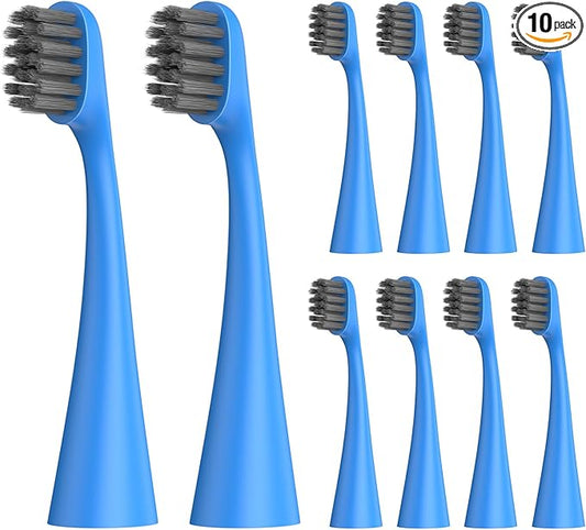Replacement Toothbrush Heads Compatiable with Burst Kids Electric Toothbrush, Soft Charcoal Bristles for Gentle on Gum & Deep Cleaning, Blue, Pack of 10