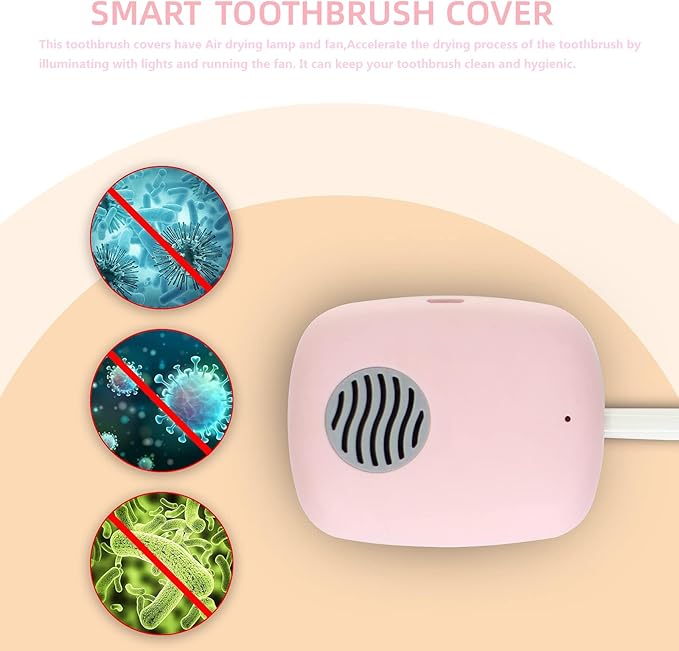 Mini Travel Toothbrush Cover with Air Drying Fan, Toothbrush Travel Case with Drying Lamp Rechargeable Portable Toothbrush Container Toothbrush Holder (Pink)
