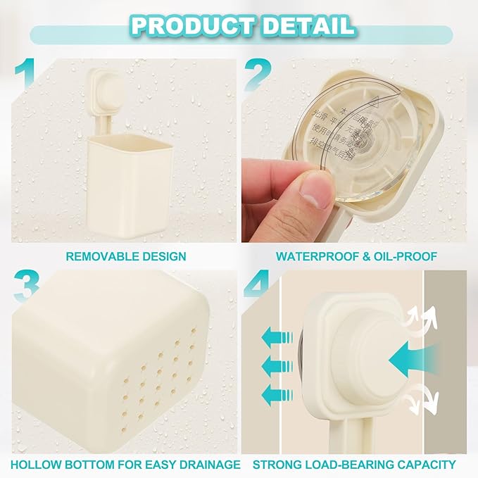 uxcell 2Pcs Suction Toothbrush Holder, 4" x 8" Wall Mounted Shower Caddy Organizer Cup for Tooth Brush, Toothpaste, Razors in Bathroom, Kitchen(Cream White)