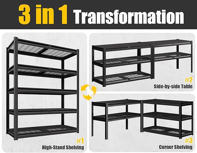 PrimeZone 72" H Heavy Duty Garage Shelving 2500 LBS 5 Tier Storage Shelves Adjustable Industrial Metal Wire Shelf Unit for Garage,Basement,Pantry,Warehouse,Commercial,48" W X 24" D X 72" H 3Pack
