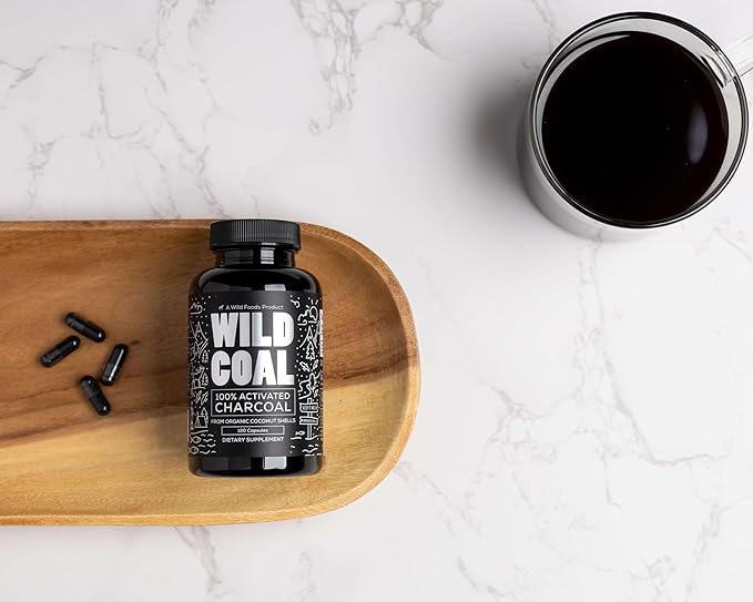 Wild Foods Activated Charcoal Capsules | 100% Organic Coconut Shells Active Tablets for Bloating & Hangover | Lab Tested & Non-GMO Detox Pills | Made in USA (120 Capsules)