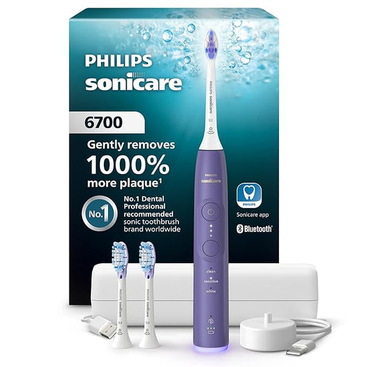 Philips Sonicare 6700 Series Electric Toothbrush - Next-Generation Sonicare Technology, Pressure Sensor, 9 Brushing Settings, SmarTimer, BrushPacer, 21-Day Runtime, Travel Case, Purple, HX7417/04