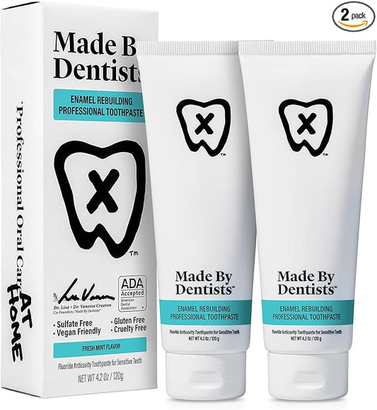 Made by Dentists Professional Enamel Rebuilding Toothpaste - 2 Pack - Remineralizing Nano Hydroxyapatite Toothpaste with Sodium Fluoride, ADA Approved, Vegan, 2 x 4.2oz
