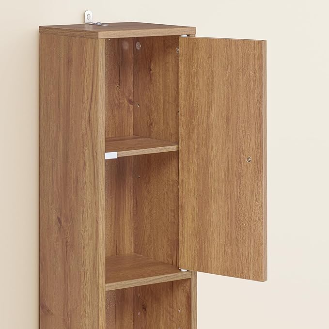 SoBuy Bathroom Narrow Storage Cabinet Skinny Tall Unit with Adjustable Shelves Slender Anti-Tipping Floor Standing Cupboard, Natural BZR34-PF